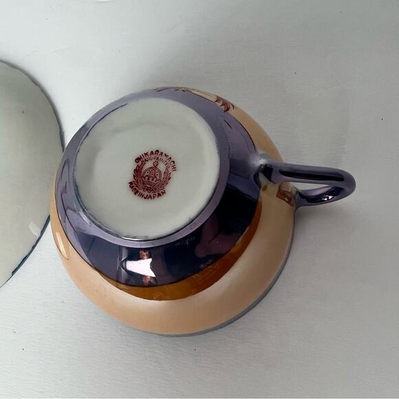 Vintage Chikaramachi Lavender & Peach Bird Floral Hand Painted Teacup Saucer Set - Picture 12 of 15
